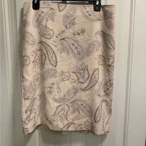 Ann Taylor Factory Paisley Pencil Skirt in Cream, Brown, Blue Size 12